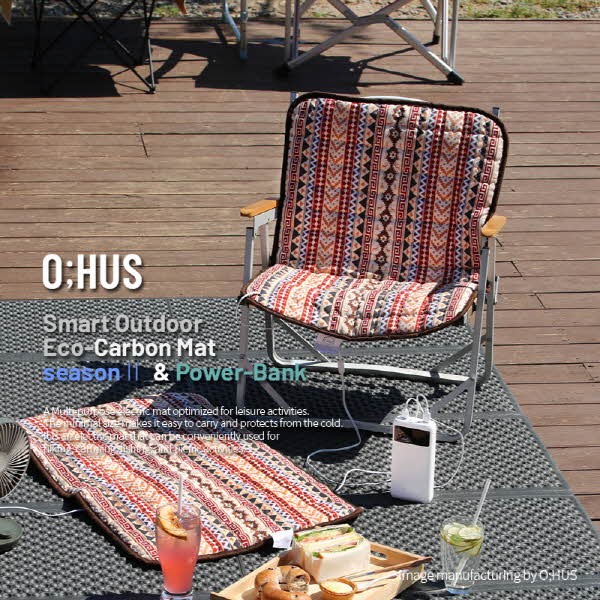 [O;HUS] 오후스 뉴-스마트 아웃도어 겸용 1인용 카본 전기매트 seasonⅡ_인디언믹스+30,000mAh 초대용량 파워뱅크 세트