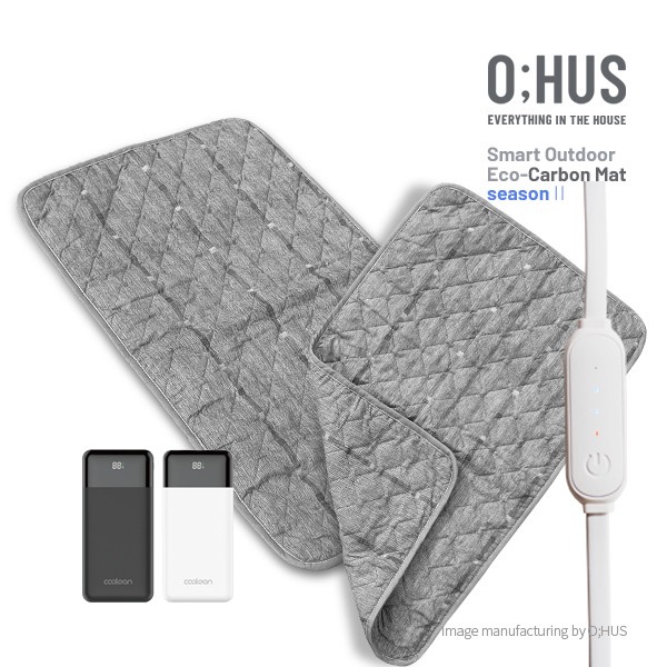 [O;HUS] 오후스 뉴-스마트 아웃도어 겸용 1인용 카본 전기매트 seasonⅡ_그레이+20,000mAh 초대용량 파워뱅크 세트