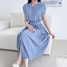 스보리 캡소매 밴딩 여신 롱원피스 벨트포함