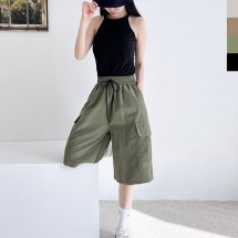 여자 후디 오버핏 밴딩 카고 반바지 4color