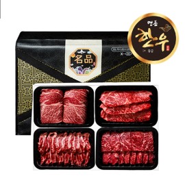 1+ 한우 모듬구이 선물세트 4구 1.2kg 등심 갈비 업진안살 부채살