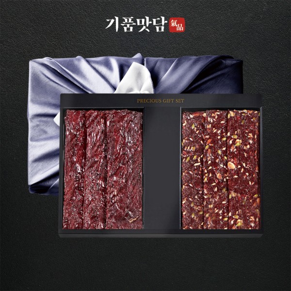 [기품맛담] 명품 국내산 소고기 육포/견과 혼합 선물세트 640g (일반4팩+견과4팩)