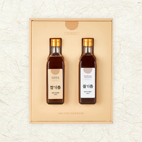 [기품맛담] 국산참기름180ml+국산들기름180ml 선물세트
