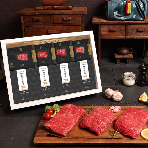 [한우애명작] 투뿔한우 인기정육&수제 한우떡갈비 특선(8팩/불2육1국1한떡4)