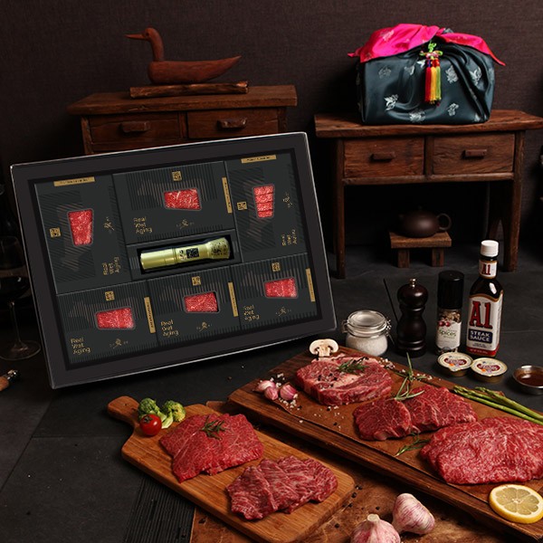 [한우애명작] 투뿔숙성 명품기획_로스&스테이크 5종 프리미엄A(꽃,채,안,삼,보,보,통후추소금)