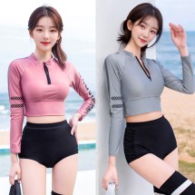여자 크롭 래쉬가드 상의 하이웨스트 하의 수영복 세트
