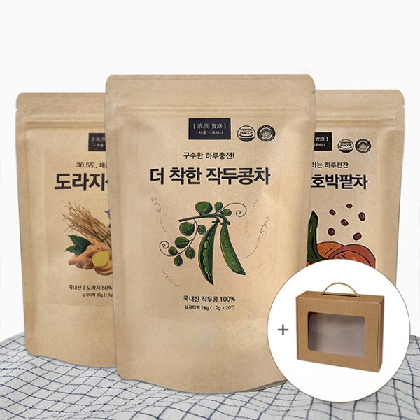 착한농부 티백 3종 선물세트 작두콩 호박팥 도라지생강 차 60개입