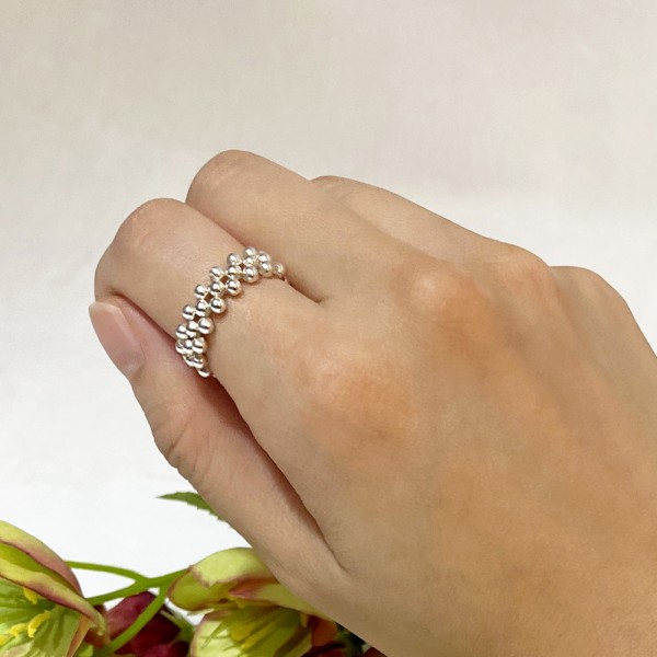 [TANDY] 탠디 실버925 프리사이즈 밴딩 볼륨 구슬 은반지 TDR205