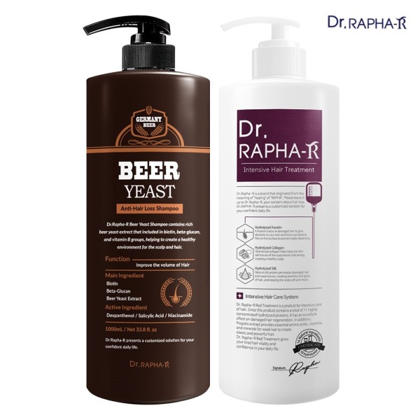 [닥터라파알] 독일산 맥주효모 탈모 샴푸 1L + 단백질 트리트먼트 1L 모발 볼륨 개선 손상모 90.8% 개선